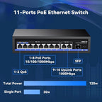 11-Port PoE Gigabit Switch, 8 PoE+ Port, 2 Gigabit Uplink, 1 SFP Port, 120W AI - Image 3