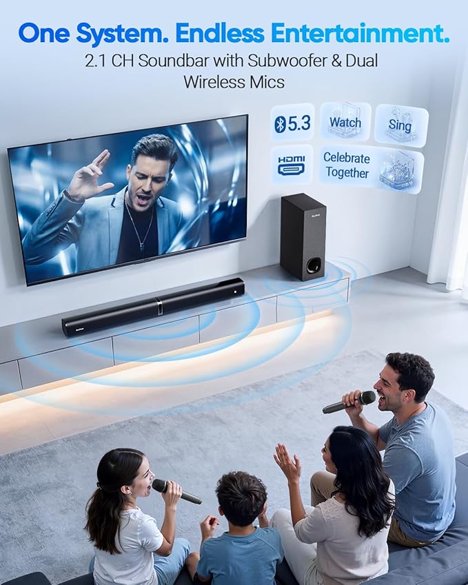 Soundbar with Subwoofer for TV, Home Theater Bluetooth 5.3 Speaker System with - Image 2