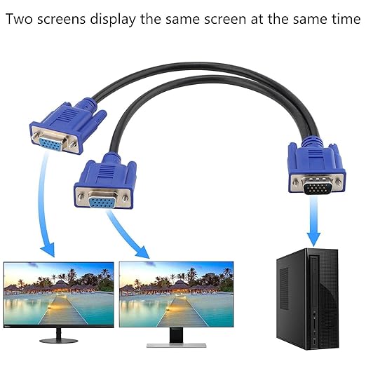 PASOW VGA Splitter Cable 1080P Dual VGA Monitor Y Cable 1 Male to 2 Female - Image 3