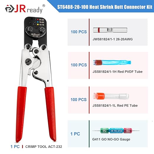 JRready ST6488-20-100 Heat Shrink Butt Splice Connectors 100 Sets 26-20AWG Butt - Image 2