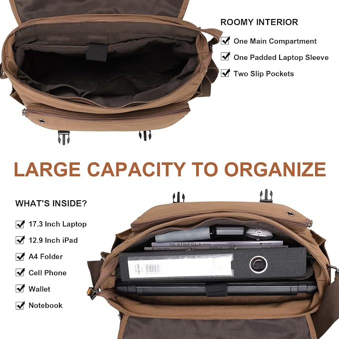 ESTARER Messenger Bag 17-17.3 Inch, Men's Computer Bag Water-resistant Canvas - Image 5