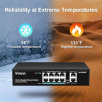 8 Port Gigabit PoE Switch with 2 Uplink Gigabit Ports, VIMIN 10 Port Unmanaged - Image 7