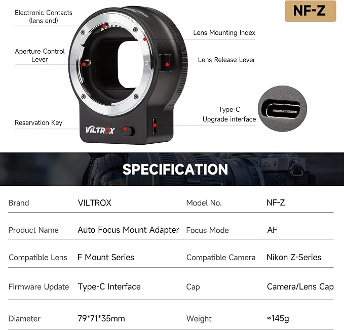VILTROX NF-Z FTZ Lens Adapter Auto Focus Ring Mount Adapter Lens Converter - Image 6