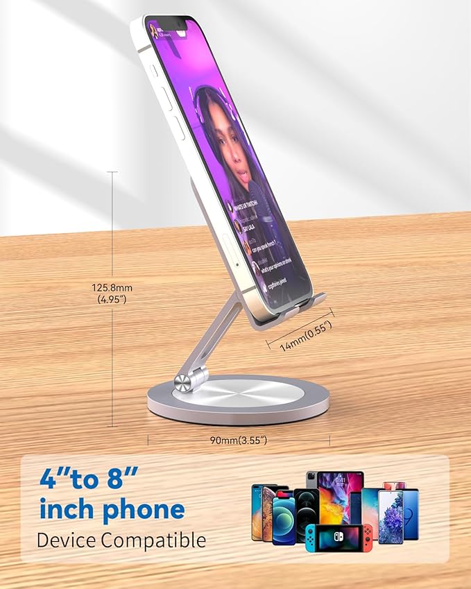 360 Rotating Phone Stand for Desk, Dual-Adjustable Foldable Aluminum Desktop - Image 6