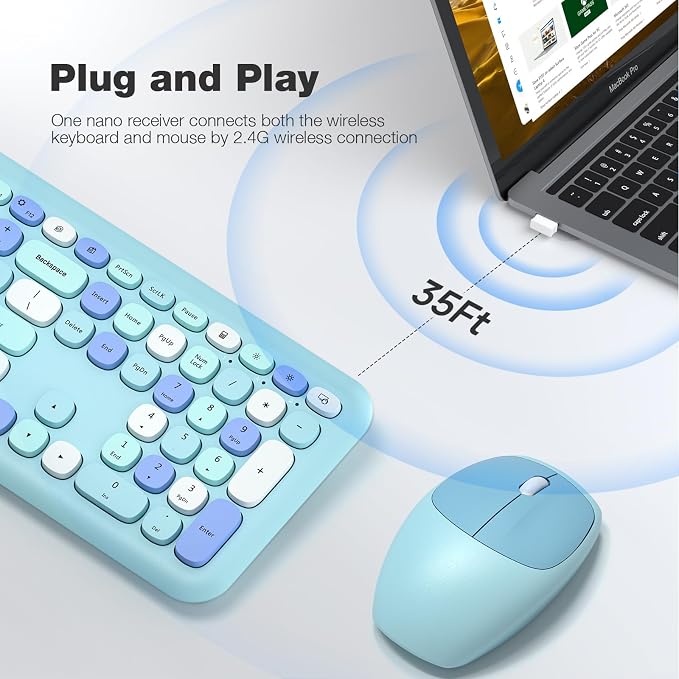 KNOWSQT Wireless Keyboard and Mouse Combo, Pale Blue Full-Sized 2.4G Silent - Image 2