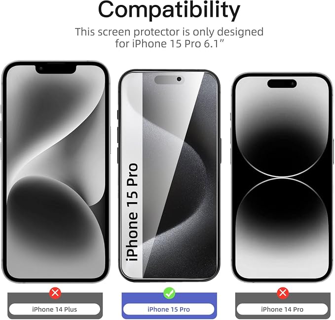 NEW'C 3 Pack Privacy for iPhone 15 Pro Screen Protector, Anti-Spy Tempered - Image 2