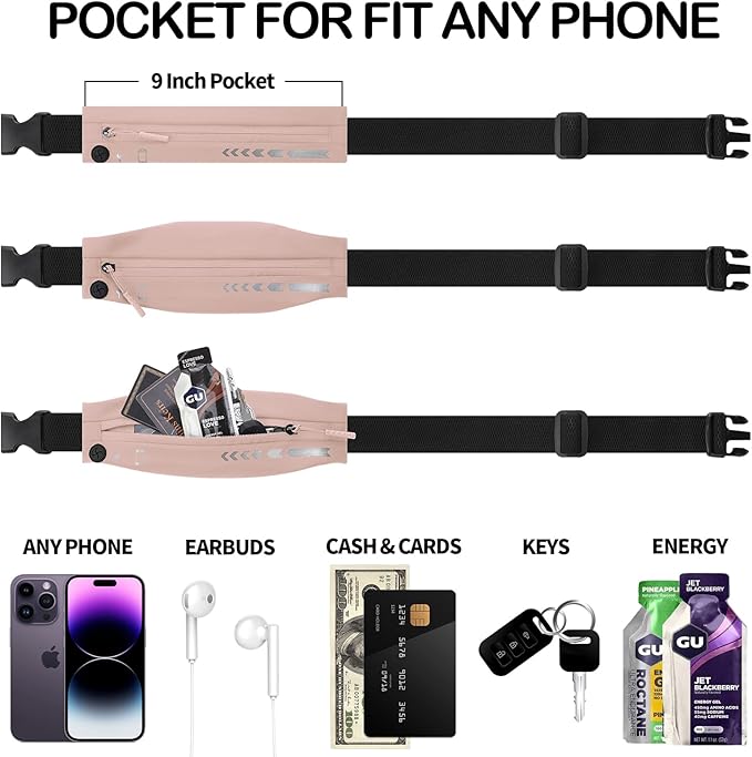 USHAKE Slim Running Belt for Women Men-Runners Phone Holder Fanny Pack - Image 3