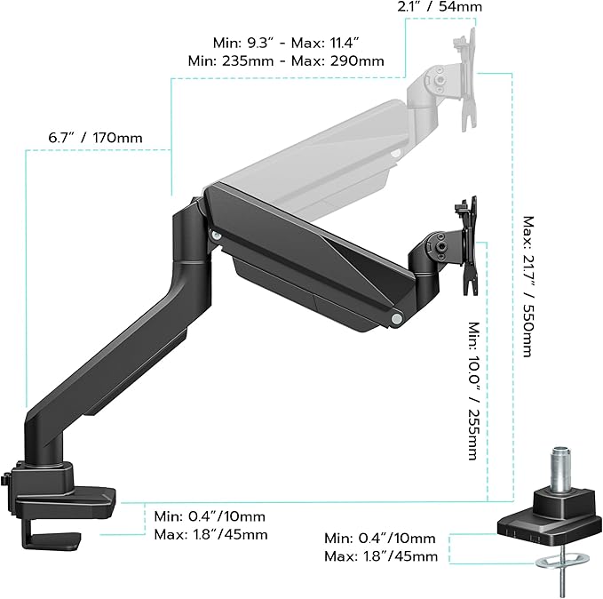 ARES WING Ultrawide Single Monitor Arm, Heavy Duty Monitor Mount - Image 2