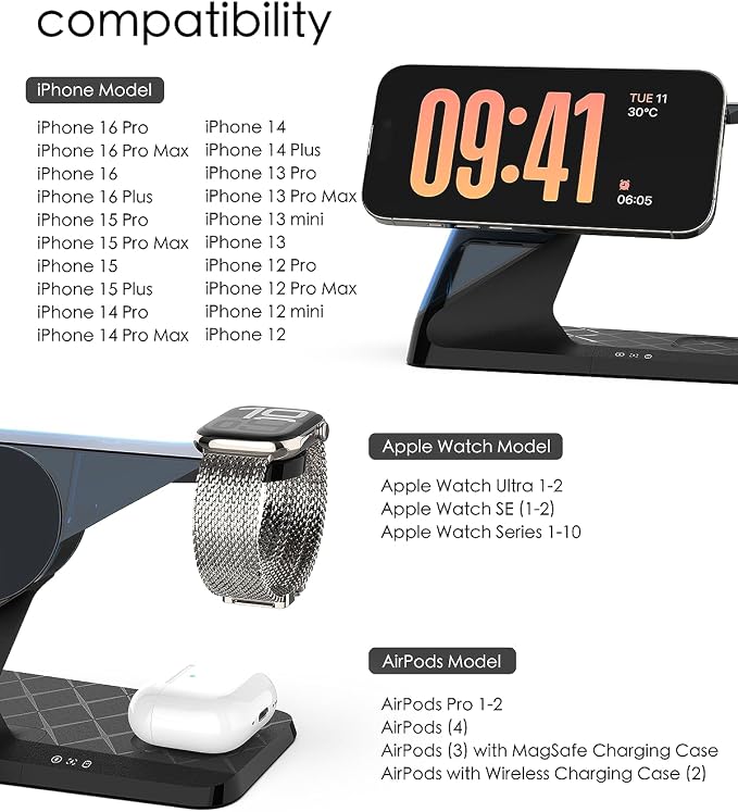 3 in 1 Charging Station for Apple Devices, Mag-Safe Charger Stand, Wireless - Image 6