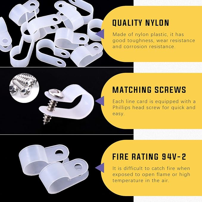 Swpeet 120 Pack White 1/2 Inch Nylon Plastic R-Type Cable Clips Clamp Kit - Image 3