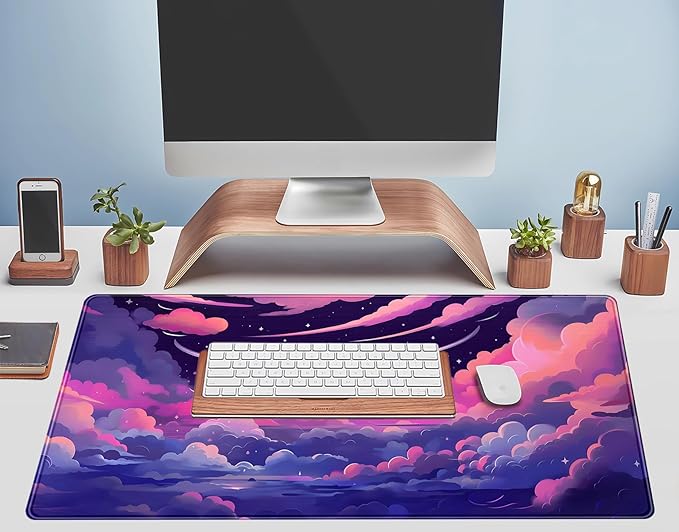 Pastel Pink Purple Clouds Moon Mouse pad Desk Mat, Cute Space Deskmat XXL Large - Image 5
