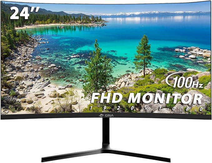 CRUA 24" Curved Monitor, FHD 100HZ, 99% sRGB Color Gamut Computer Monitors by CRUA