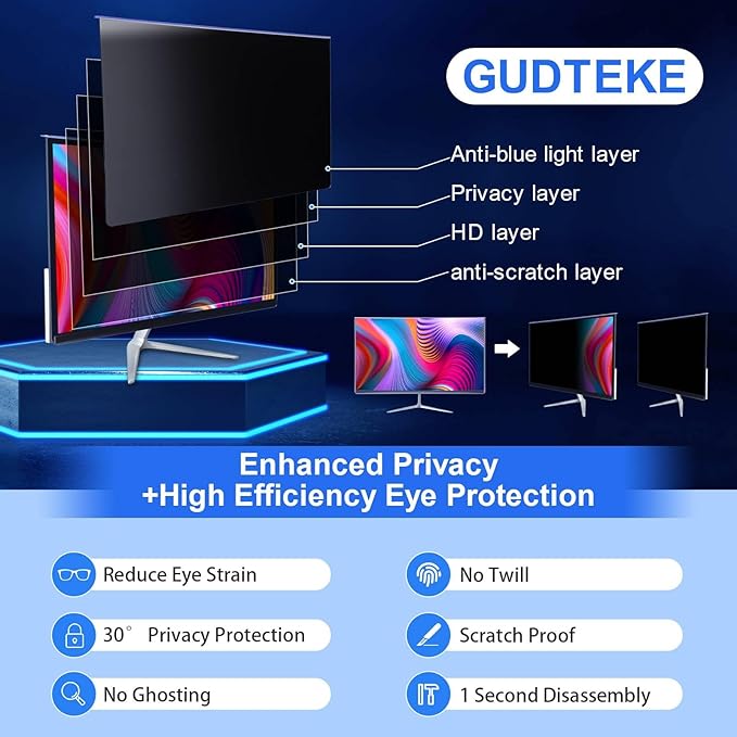 Computer Privacy Screen Filter 27" Hanging Privacy Screen Protector Compatible - Image 2