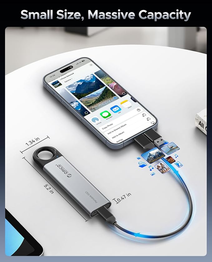 ORICO 4TB Portable SSD, Hanging Hook Design, Plug & Play, USB-C & A 2-in-1 Cable - Image 2