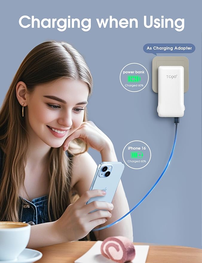 TG90° 2 Pack 10000mAh Power Bank Built-in Foldable AC Wall Plug and Cables - Image 8