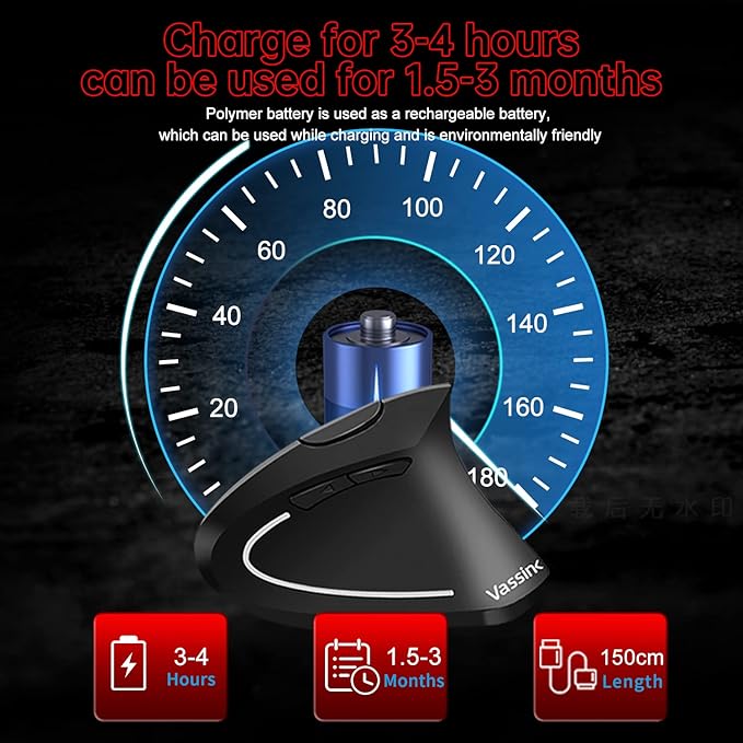 Vassink Ergonomic Mouse, Rechargeable Wireless Mouse, 2.4GHz Rechargeable - Image 5