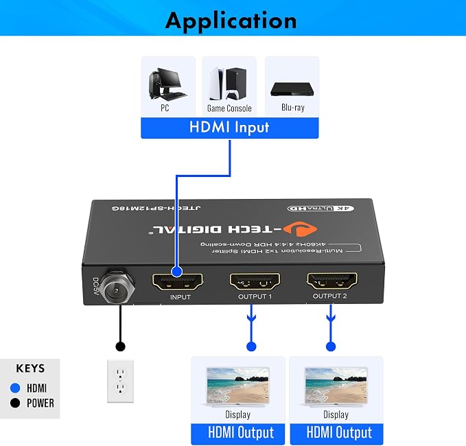 J-Tech Digital HDMI Splitter 1 in 2 Out 4K@60Hz, 1x2 HDMI Splitter - Image 6