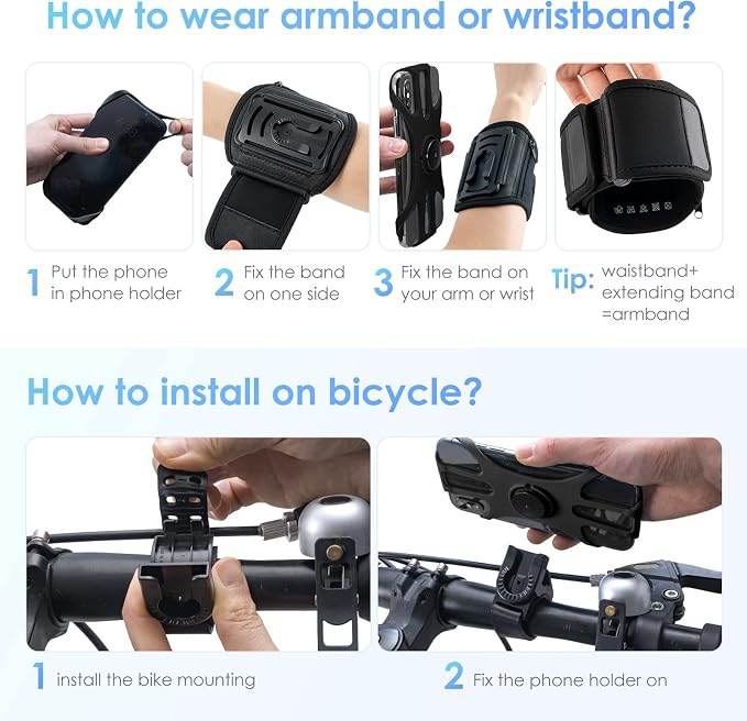 Cikyner Running Armband, 3 in 1 Running Phone Holder Sports Armband Bicycle - Image 6