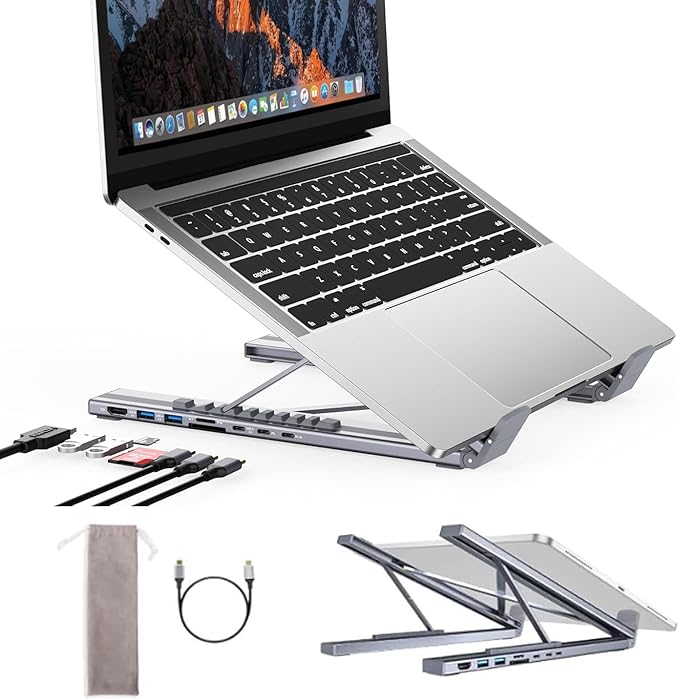 Laptop iPad USB C Docking Station Stand, Aluminum Tablet Holder, 8 in 1 USB C by Unknown