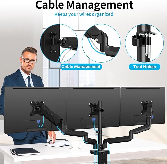 MOUNTUP Triple Monitor Mount for 17-32 inch Screens, Full Motion Triple Monitor - Image 7