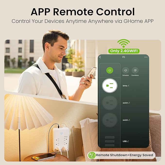 GHome Smart Plug Outlet Extender, USB Wall Charger - Image 3