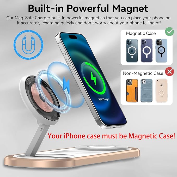 3 in 1 Wireless Charger for iPhone, Foldable Charging Station for Magsafe for - Image 5
