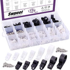 Swpeet 135 Pack 6 Sizes White+Black Nylon Plastic R-Type Cable Clips Clamp by Swpeet