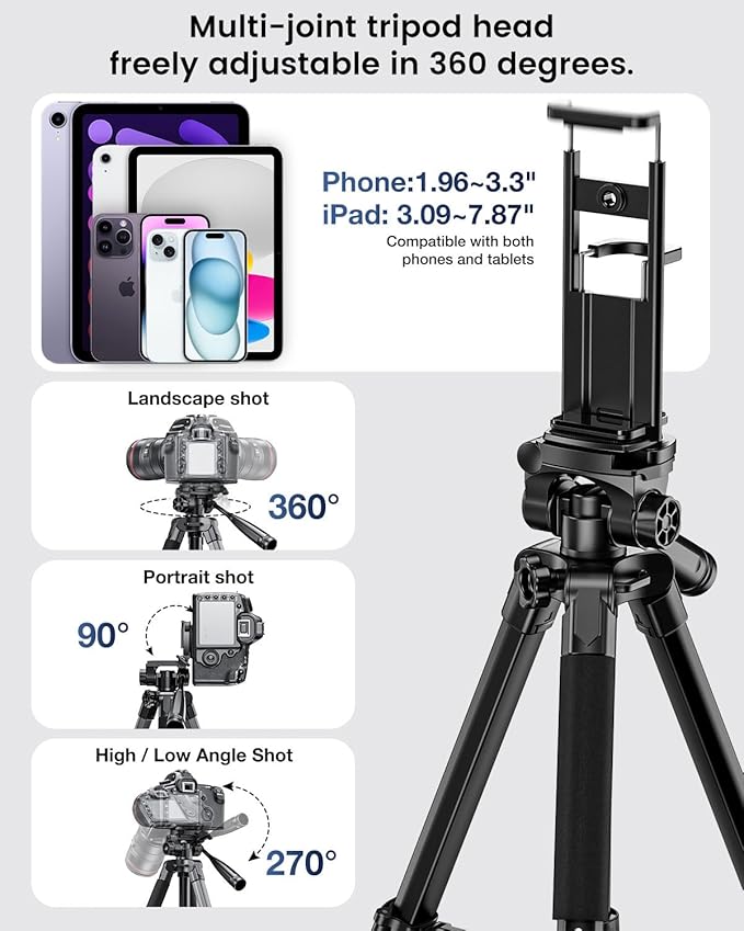 73" Camera Tripod and Monopod, Professional Aluminum Tripod Stand - Image 5