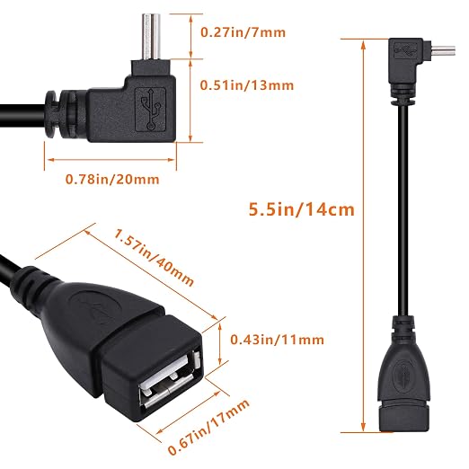 90 Degree Mini USB to USB A OTG Adapter Cable 5.5in Down Angle Mini USB 5-Pin - Image 7