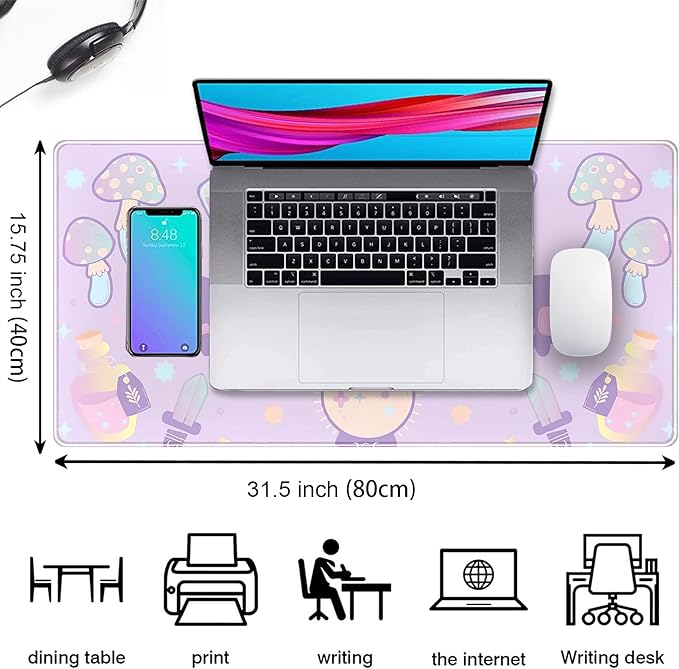 Kawaii Purple Desk Mat, Cute Witchy Elements Mouse Pad, Desk Pad Mystical Goth - Image 3
