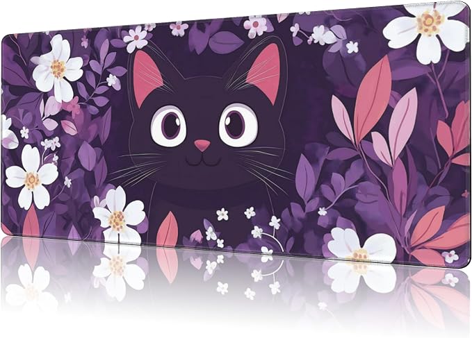 Mouse Pad Large Cat Hiding in The Floral Non-Slip Game Desk Mat by NIYLYNSYN