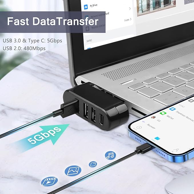VIENON 4-Port USB 3.0 Hub, USB Splitter - Image 4
