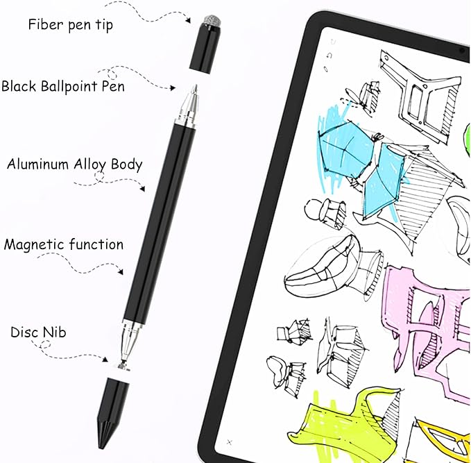 Stylus Pens for iPad, Luntak 3 in 1 Ballpoint Pen, Fiber Tip & Clear Disc - Image 2