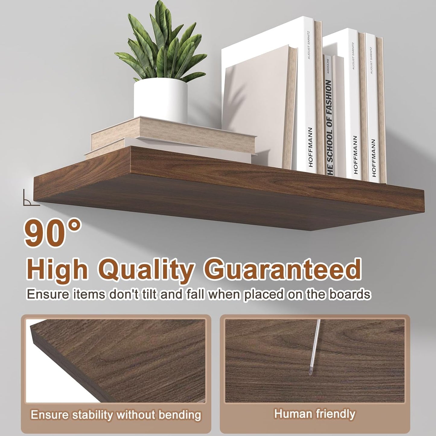 12 Inch Deep Floating Shelves for Wall 2 Pack Floating Shelves Large Storage Space Wall Mount Shelf for Living Room Kitchen Bathroom 30" W x 12" D x 1.2" H Rustic Brown