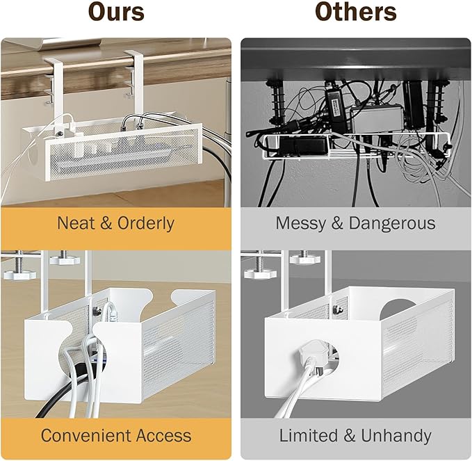 DELAMU Under Desk Cable Management Tray, No Drill Metal Mesh Cable Management - Image 4