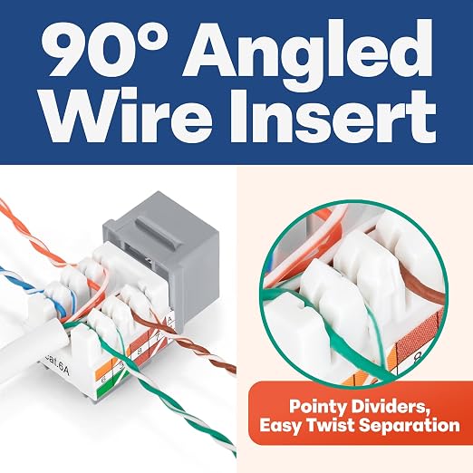 Everest 90° Angled RJ45 Cat6A Keystone Jacks 10-Pack in Gray - Image 3