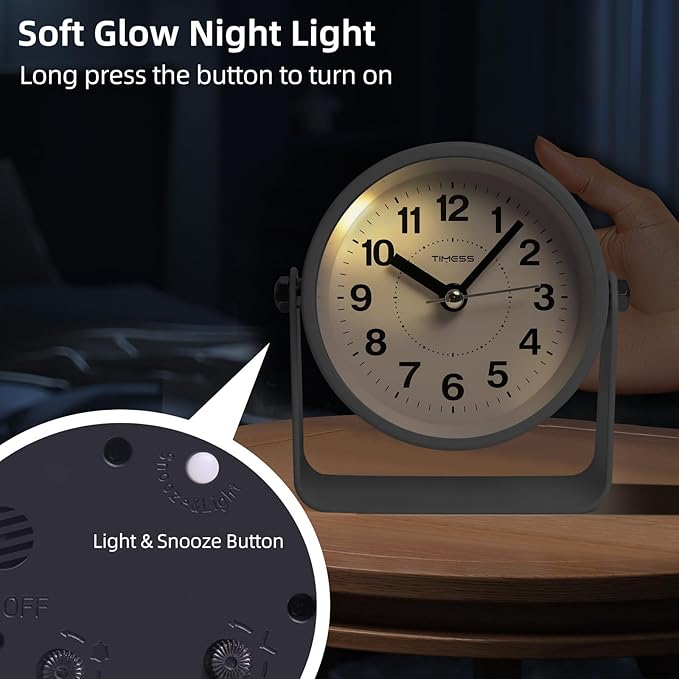 Analog Alarm Clock, Silent Non-Ticking Quartz Movement, Battery-Operated - Image 5