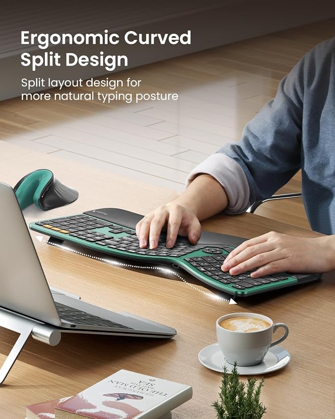 ProtoArc Backlit Bluetooth Ergonomic Keyboard, EK01 Plus Full Size Wireless - Image 4