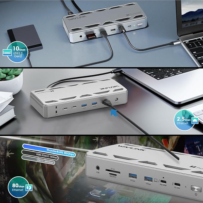 WAVLINK Thunderbolt 5 Docking Station, 12-in-1 Thunderbolt 5 Dock - Image 7