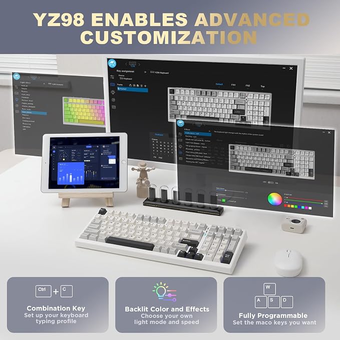 YUNZII YZ98 Gasket Mechanical Keyboard, 99 Key Hot Swappable BT5.0/2.4G/USB-C - Image 6