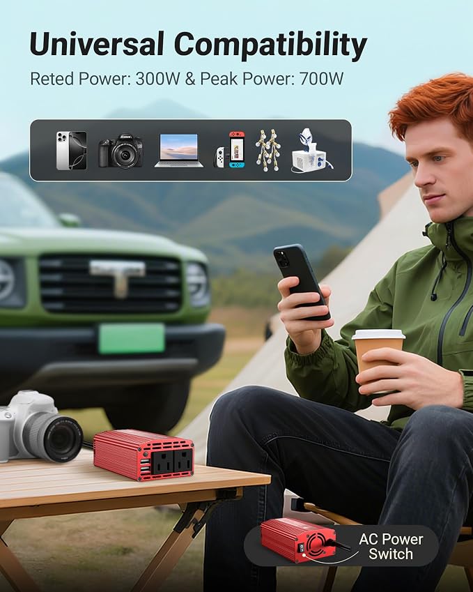 BESTEK Power Inverter DC 12V to AC 110V - 300W Car Plug Adapter Outlet - Car - Image 7