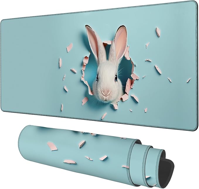Gaming Desk Pad Large Extra Length Bunny Peeking Out of A Hole Mouse Pad by Unknown