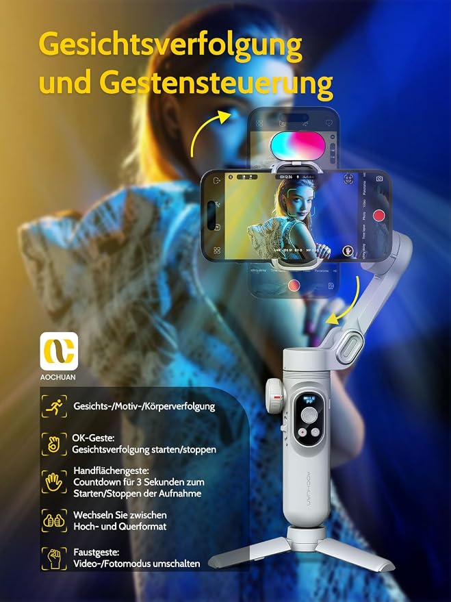 Gimbal Stabilizer for Smartphone, RGB Magnetic Refill Light Set, OLED Display - Image 7