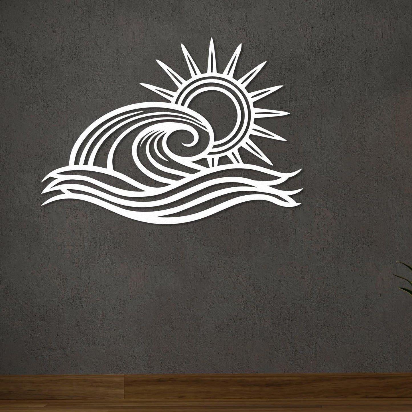 Wita Home Ocean Wave Metal Wall Art, Sun Beach Decor, Coastal Large Wall Sculpture for Home, Indoor/Outdoor Use, Nautical Wall Hanging, Eye-Catching Addition to Living Room (Gold, 24 x 14 inches)