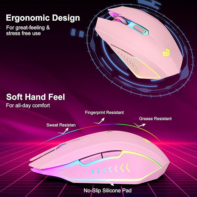 Wireless Gaming Mouse, Rechargeable Computer Mouse, 7-Color LED Light, - Image 5