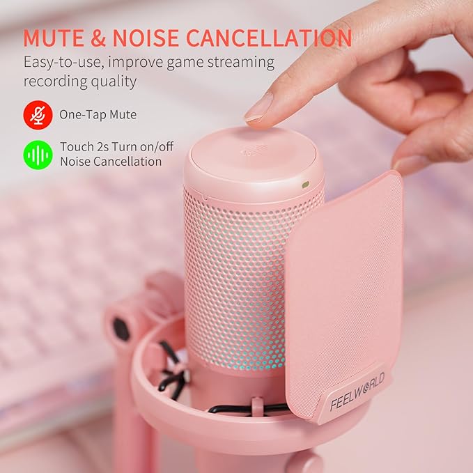 FEELWORLD VM1 Pink Gaming PC USB Microphone Condenser Mic - Image 2