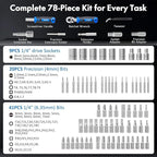 XOOL 78PCS Ratchet Screwdriver Set, Precision Bits, 1/4" Sockets, Magnetic Tools - Image 3