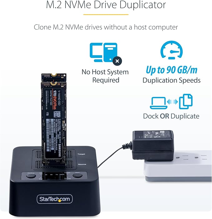 StarTech.com 1:1 M.2 NVMe Drive Duplicator, 90GBpm Standalone M.2 SSD - Image 2