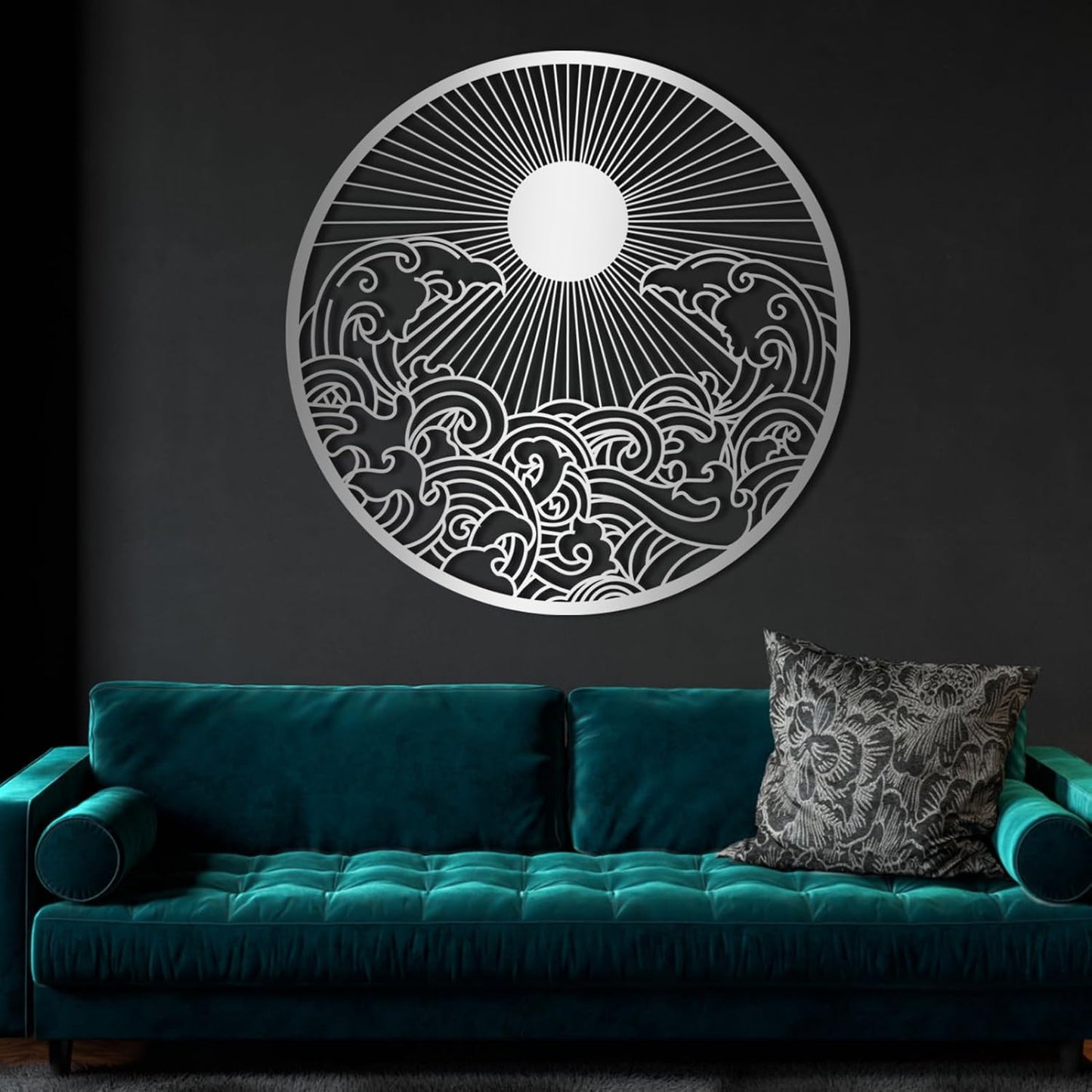 flyoak Metal Sun Wall Decor Outdoor, Sunrise Metal Wall Art, Metal Wave Wall Art, Sunrise and Wave Wall Decor, Sunburst Wall Art, Sunset Wall Art, Wall Hangings for Bedroom (Gold, 39x39in|100x100cm)