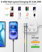 Beeiker Short Extension Cord 2 Foot- 6 USB Travel Power Strip - Image 2
